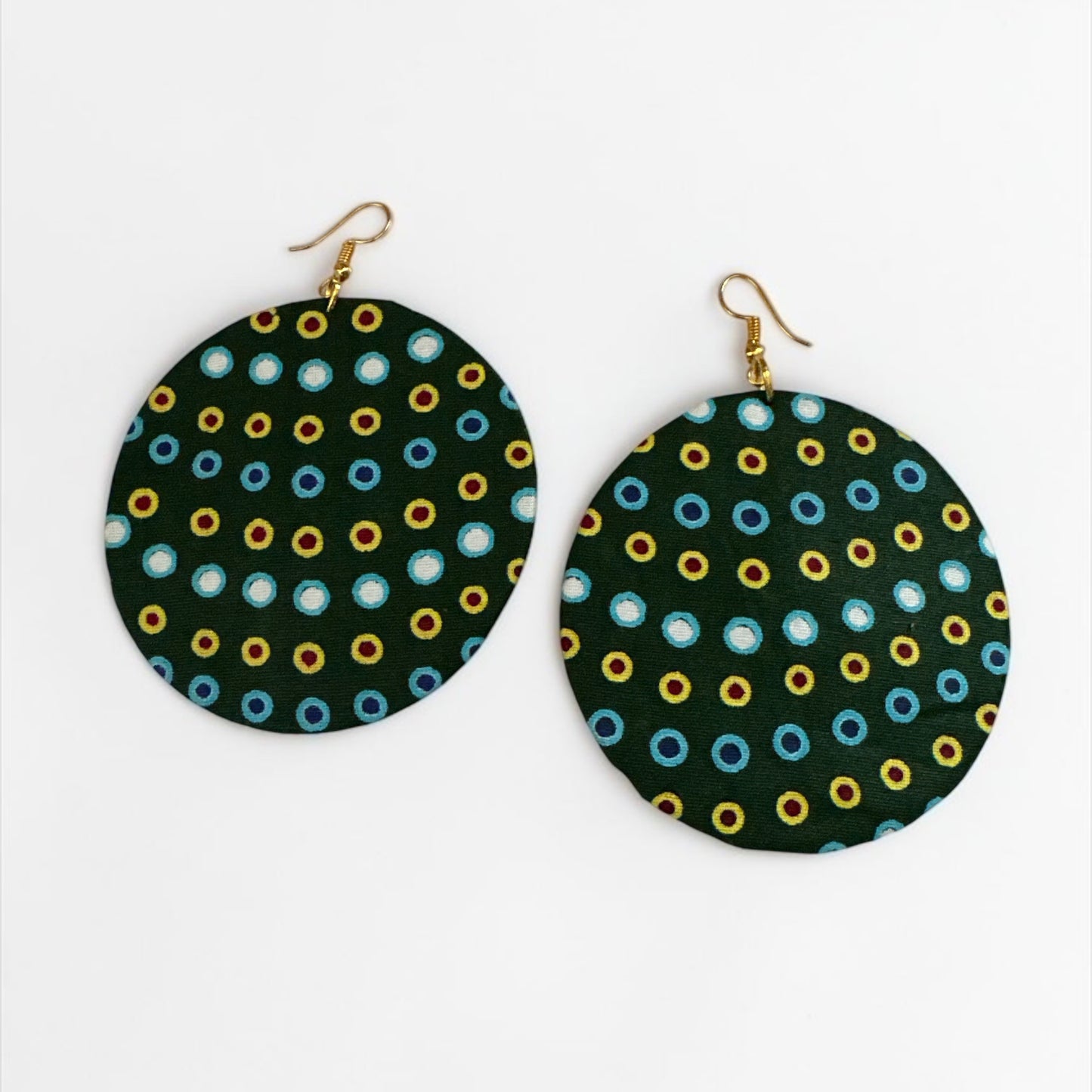 Green Ankara Dot Round Earrings | Handmade African Jewellery Fatisha Boutique