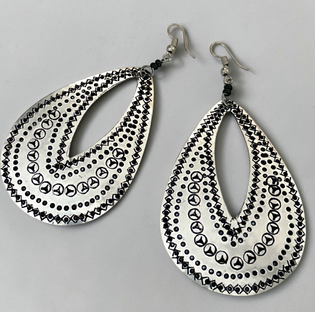 Engraved Brass Teardrop Earrings – Lightweight Statement Dangles - Fatisha Boutique