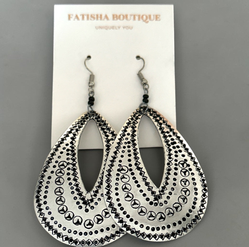 Engraved Brass Teardrop Earrings – Lightweight Statement Dangles - Fatisha Boutique Fatisha Boutique