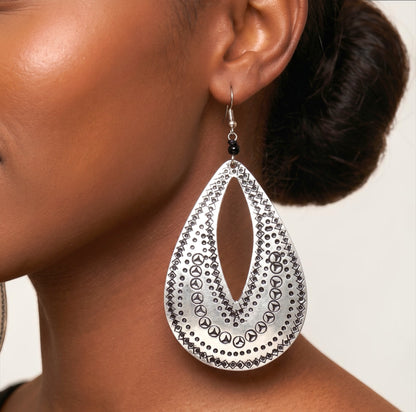 Engraved Brass Teardrop Earrings – Lightweight Statement Dangles - Fatisha Boutique