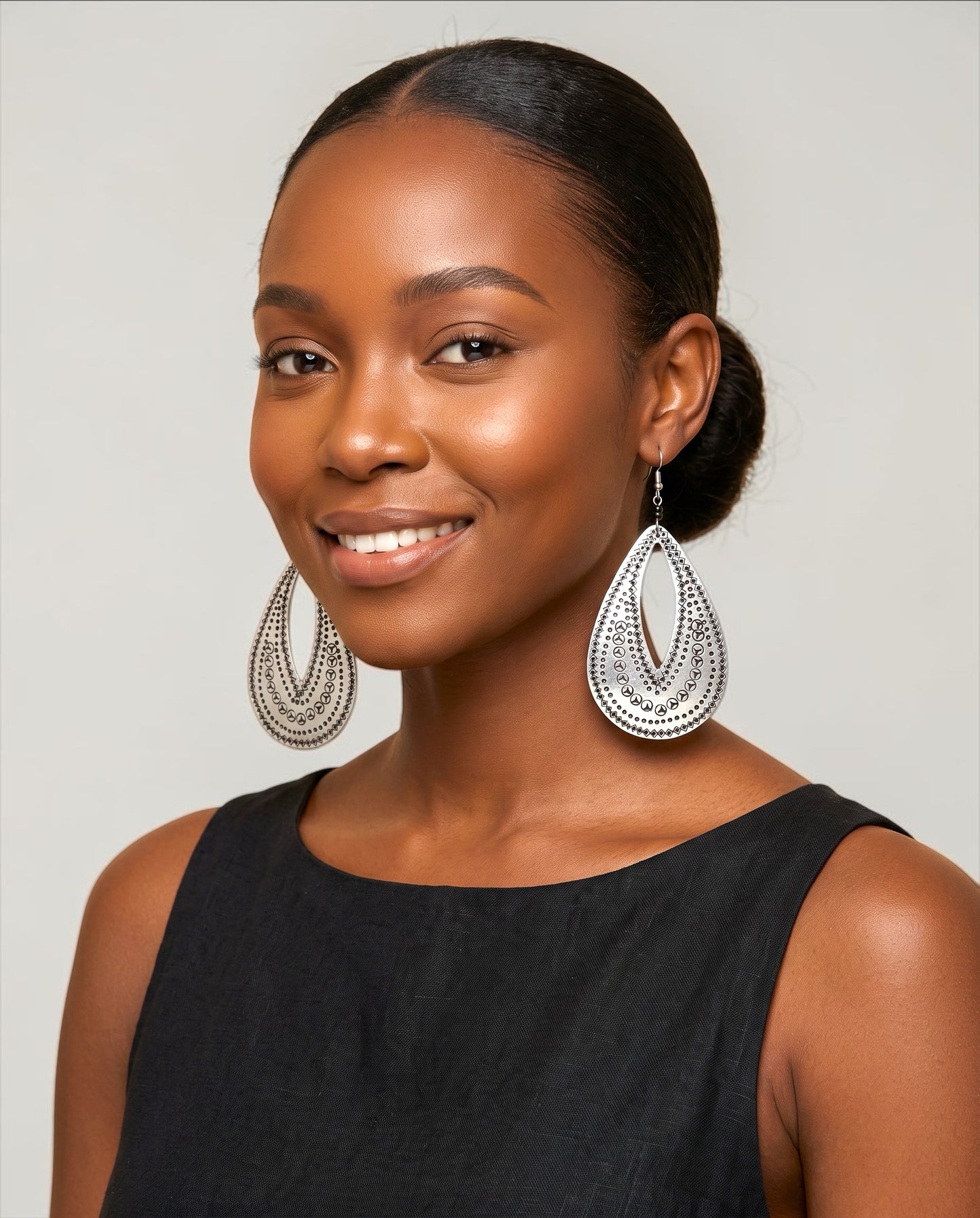Engraved Brass Teardrop Earrings – Lightweight Statement Dangles - Fatisha Boutique Fatisha Boutique