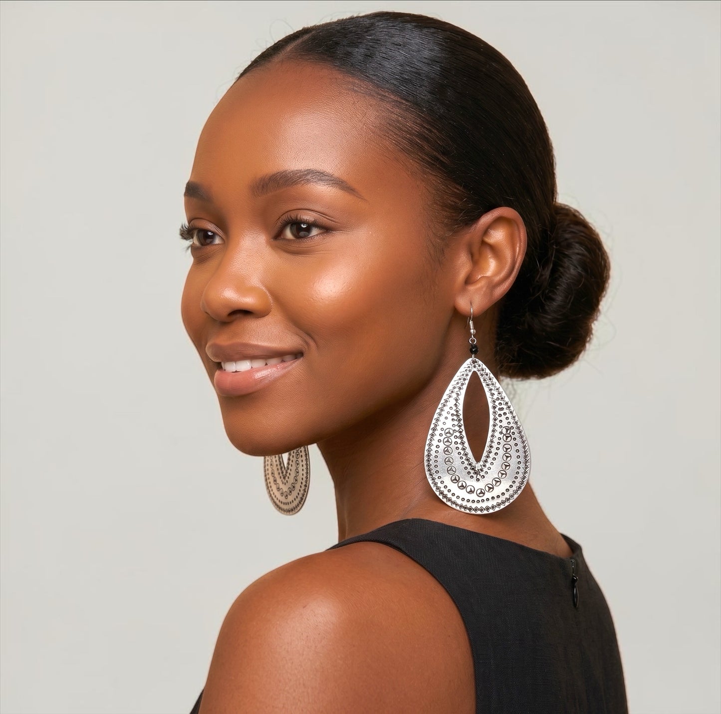 Engraved Brass Teardrop Earrings – Lightweight Statement Dangles - Fatisha Boutique Fatisha Boutique