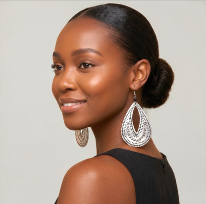 Engraved Brass Teardrop Earrings – Lightweight Statement Dangles - Fatisha Boutique