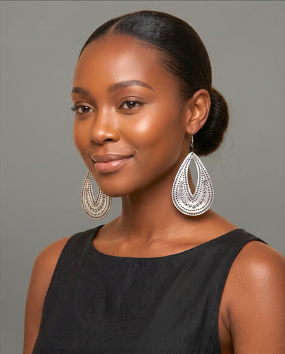 Engraved Brass Teardrop Earrings – Lightweight Statement Dangles - Fatisha Boutique