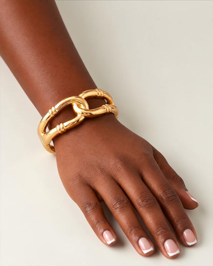 Chunky Gold Interlocking Link Statement Bangle Bracelet Cuff