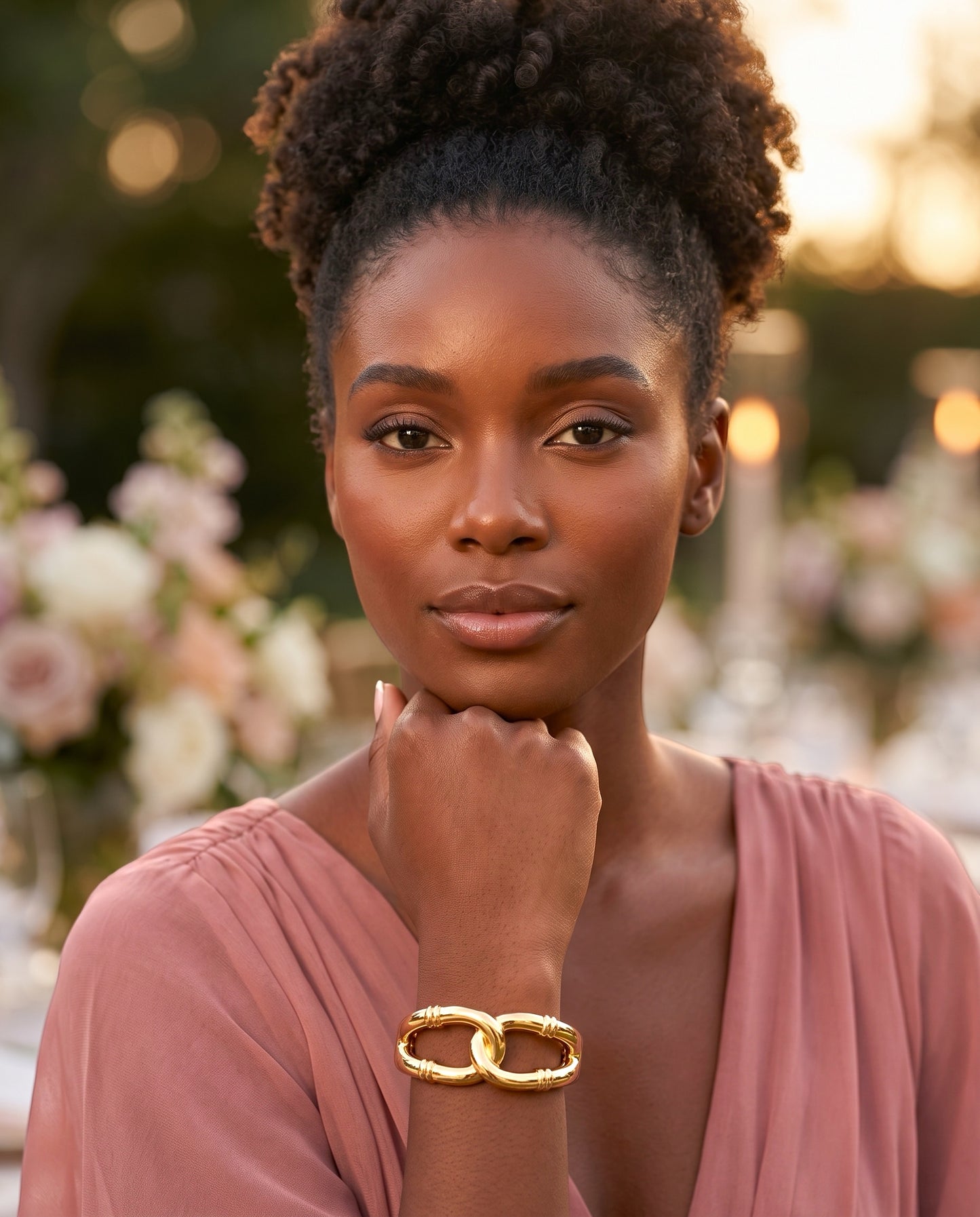 Chunky Gold Interlocking Link Statement Bangle Bracelet Cuff Fatisha Boutique