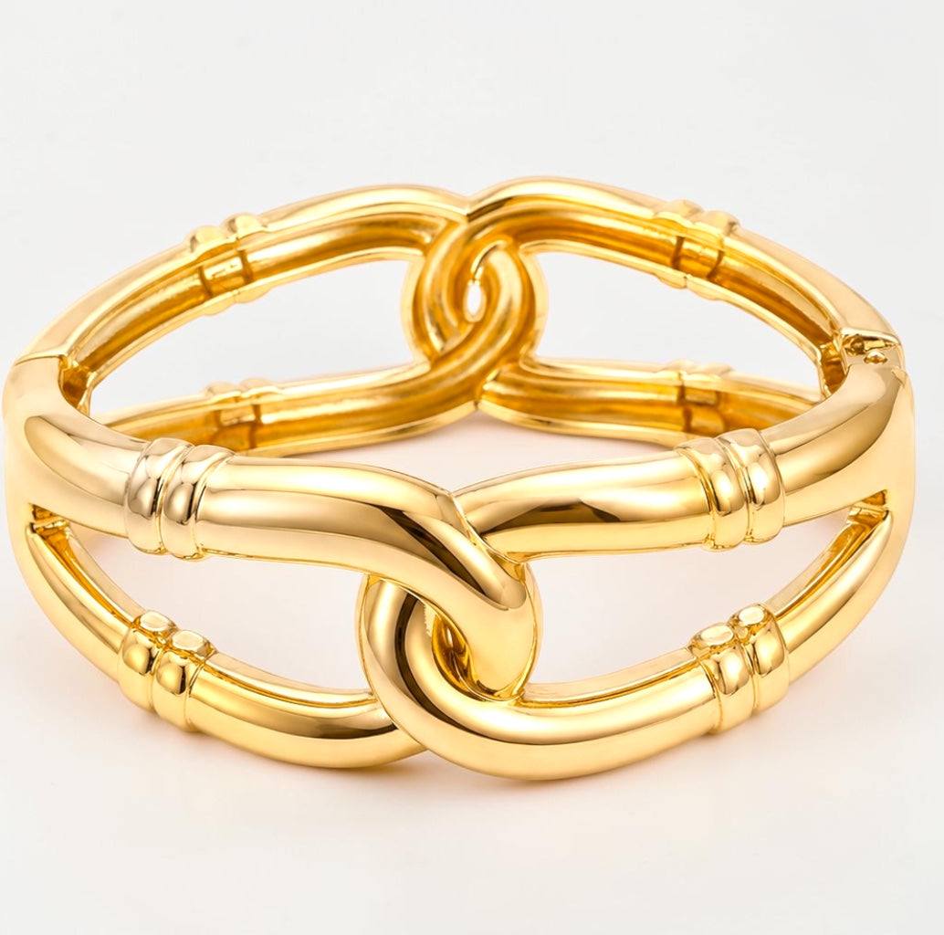 Chunky Gold Interlocking Link Statement Bangle Bracelet Cuff Fatisha Boutique