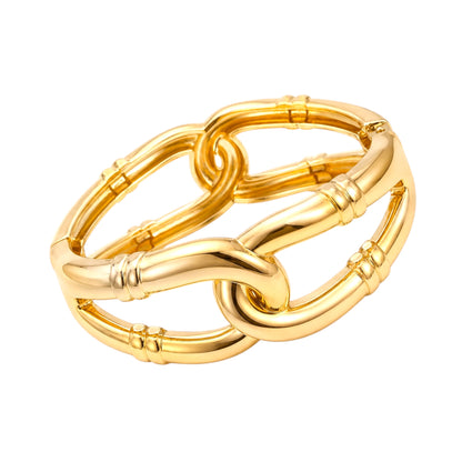 Chunky Gold Interlocking Link Statement Bangle Bracelet Cuff