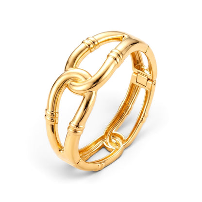 Chunky Gold Interlocking Link Statement Bangle Bracelet Cuff