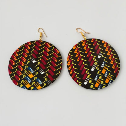 Brown Ankara Round Statement Earrings for Women - Fatisha Boutique