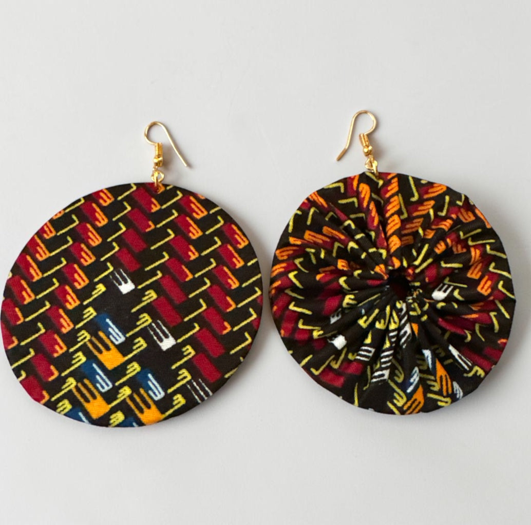 Brown Ankara Round Statement Earrings for Women - Fatisha Boutique Fatisha Boutique