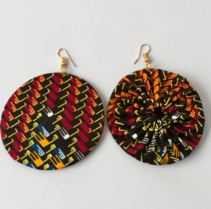 Brown Ankara Round Statement Earrings for Women - Fatisha Boutique