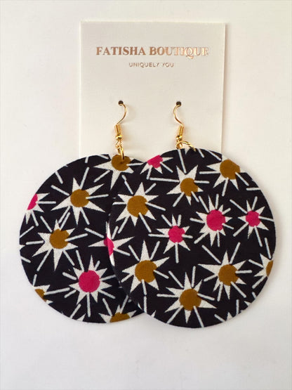 Navy Floral Ankara Round Statement Earrings