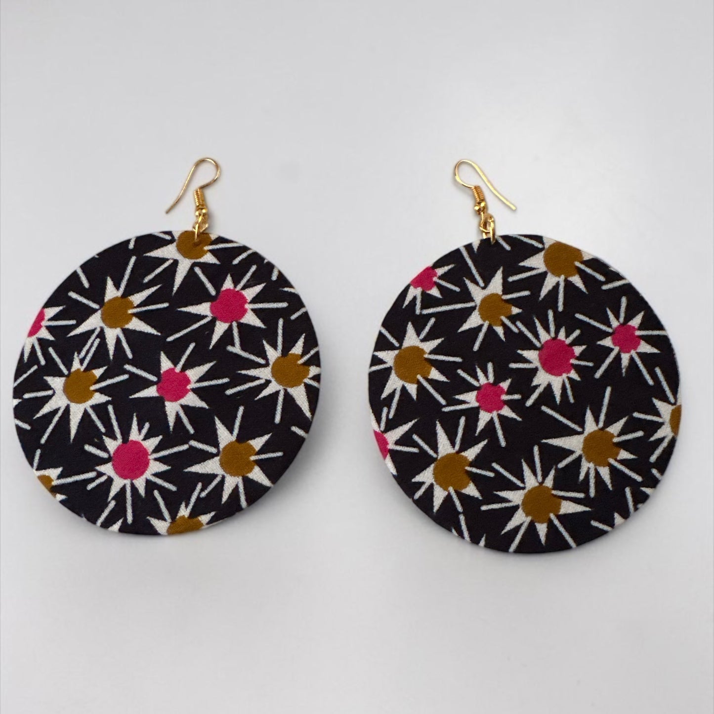 Navy Floral Ankara Round Statement Earrings Fatisha Boutique
