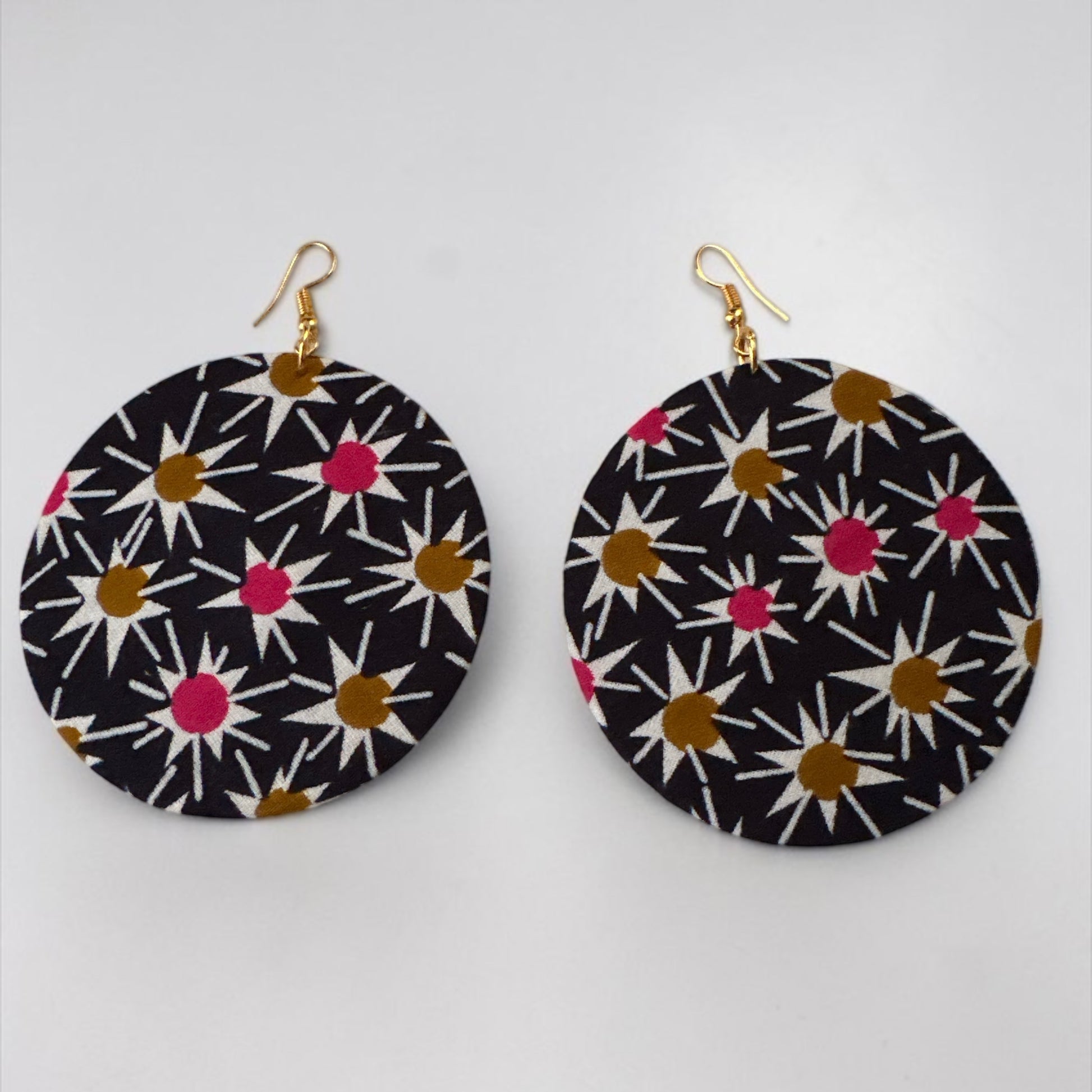 Navy Floral Ankara Round Statement Earrings
