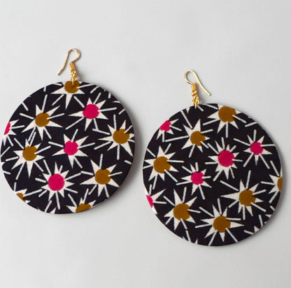 Navy Floral Ankara Round Statement Earrings