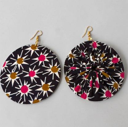Navy Floral Ankara Round Statement Earrings