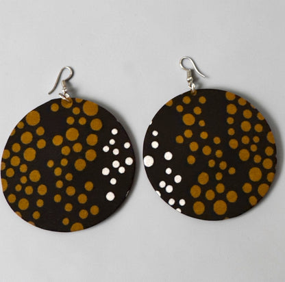 Black & Gold Polka Dot Ankara Round Fabric Earrings