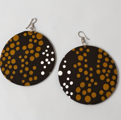 Black & Gold Polka Dot Ankara Round Fabric Earrings