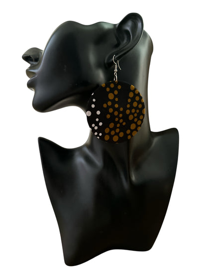 Black & Gold Polka Dot Ankara Round Fabric Earrings