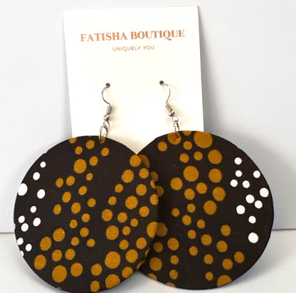 Black & Gold Polka Dot Ankara Round Fabric Earrings