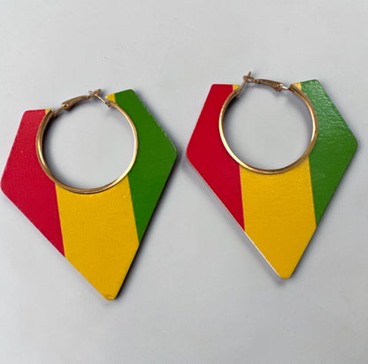 Rasta Colour Geometric Hoop Statement Earrings - Fatisha Boutique