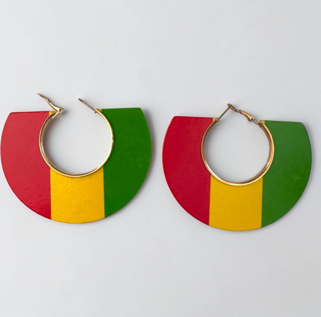 Rasta Wooden Hoop Statement Earrings Red Yellow Green - Fatisha Boutique Fatisha Boutique