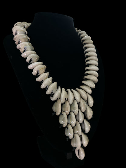 Handmade African Cowrie Shell Beaded Statement Necklace - Fatisha Boutique