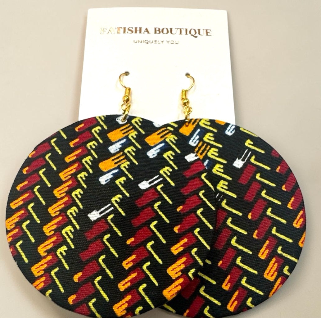 Brown Ankara Round Statement Earrings for Women - Fatisha Boutique Fatisha Boutique