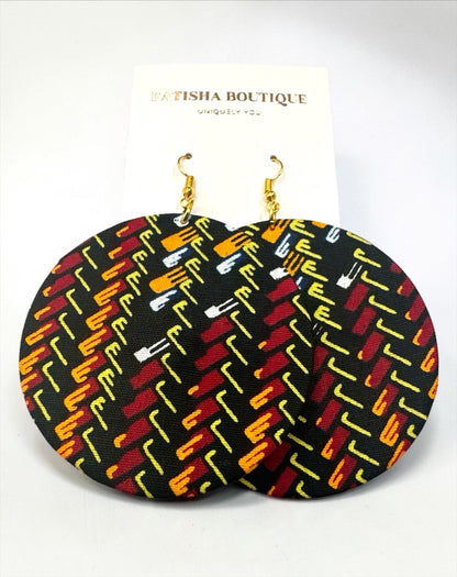 Brown Ankara Round Statement Earrings for Women - Fatisha Boutique