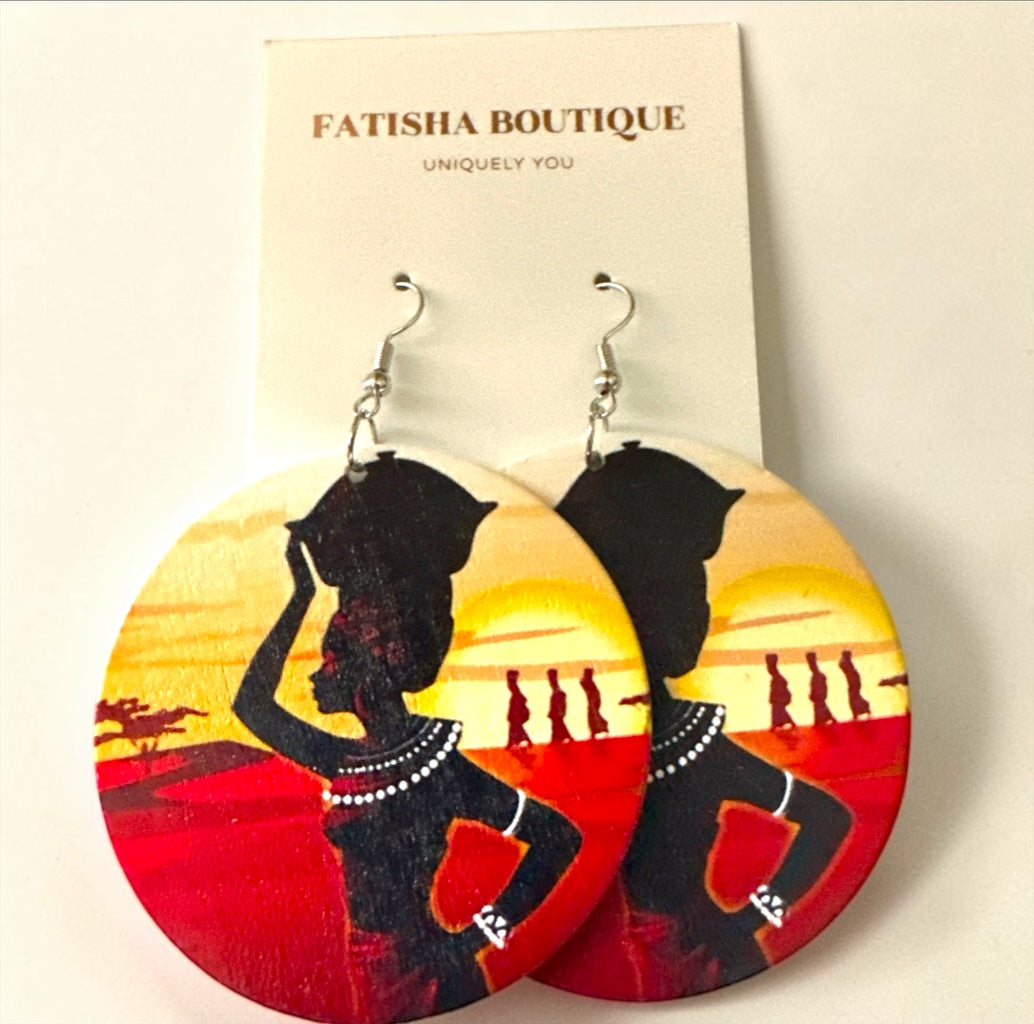 African Art Wooden Statement Earrings for Women - Fatisha Boutique Fatisha Boutique