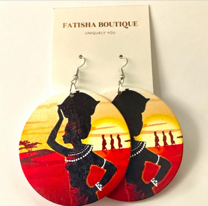 African Art Wooden Statement Earrings for Women - Fatisha Boutique