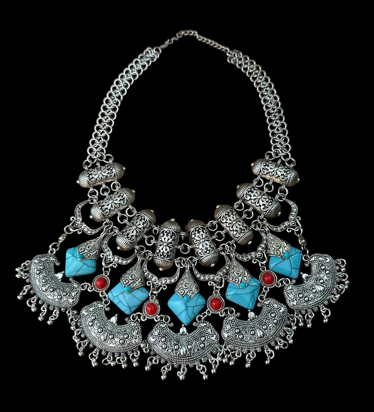 Collier plastron ethnique bohème – Pendentif tribal antique or et argent Fatisha Boutique