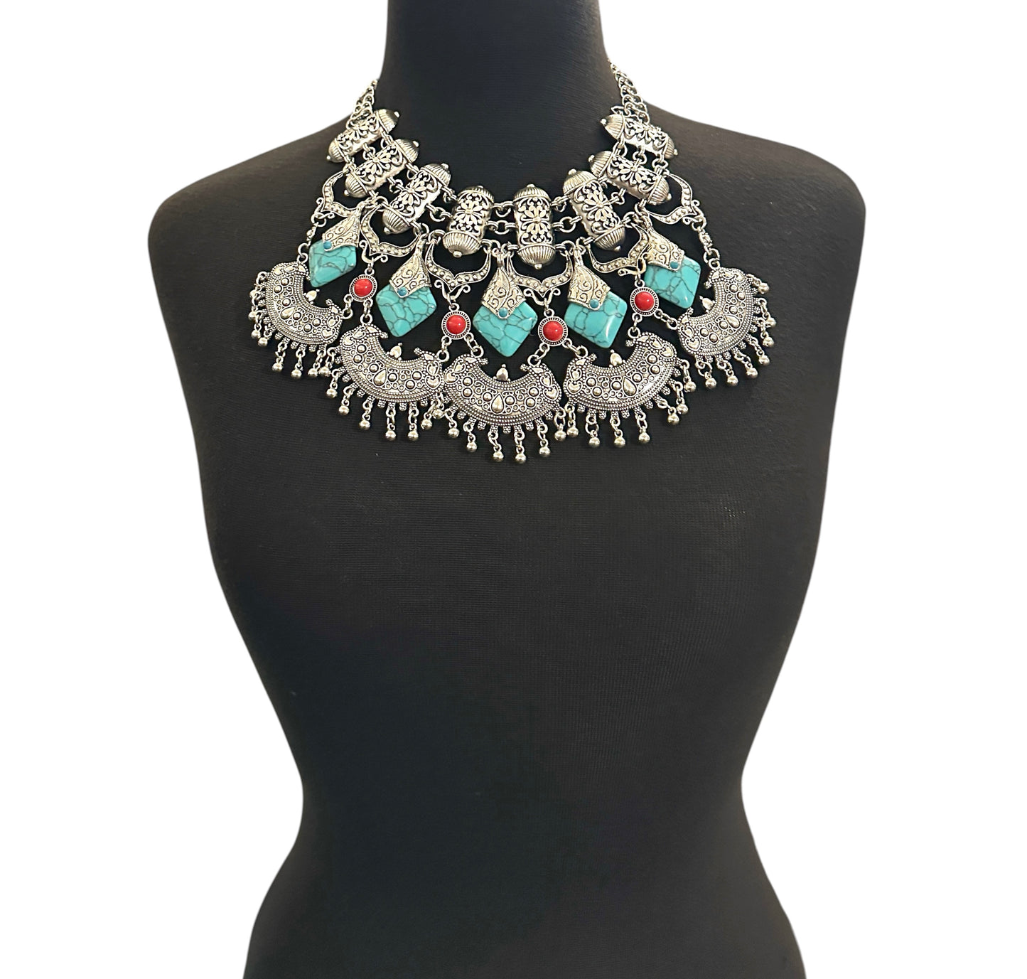 Collier plastron ethnique bohème – Pendentif tribal antique or et argent Fatisha Boutique