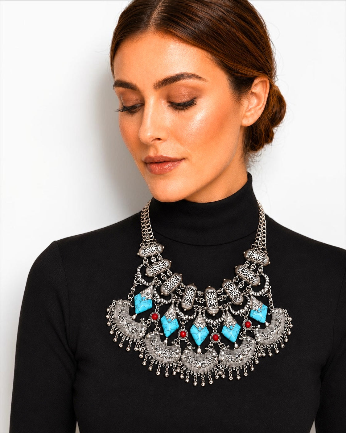 Collier plastron ethnique bohème – Pendentif tribal antique or et argent Fatisha Boutique