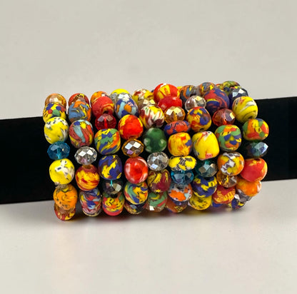 Krobo Bead Stretch Bracelet – Ghana Glass with Crystal Accents - Fatisha Boutique