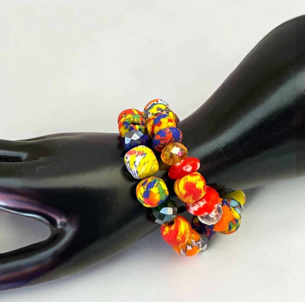 Krobo Bead Stretch Bracelet – Ghana Glass with Crystal Accents - Fatisha Boutique