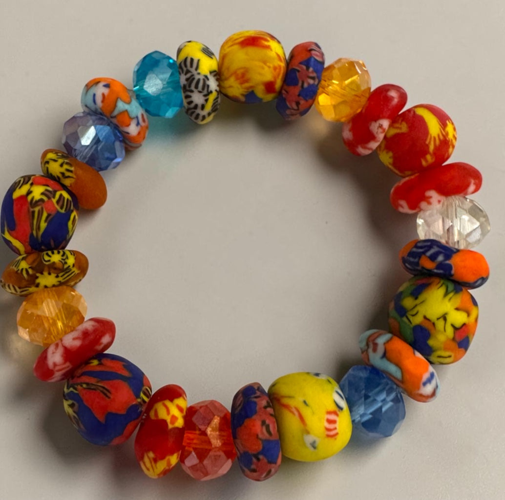 Krobo Bead Stretch Bracelet – Ghana Glass with Crystal Accents - Fatisha Boutique