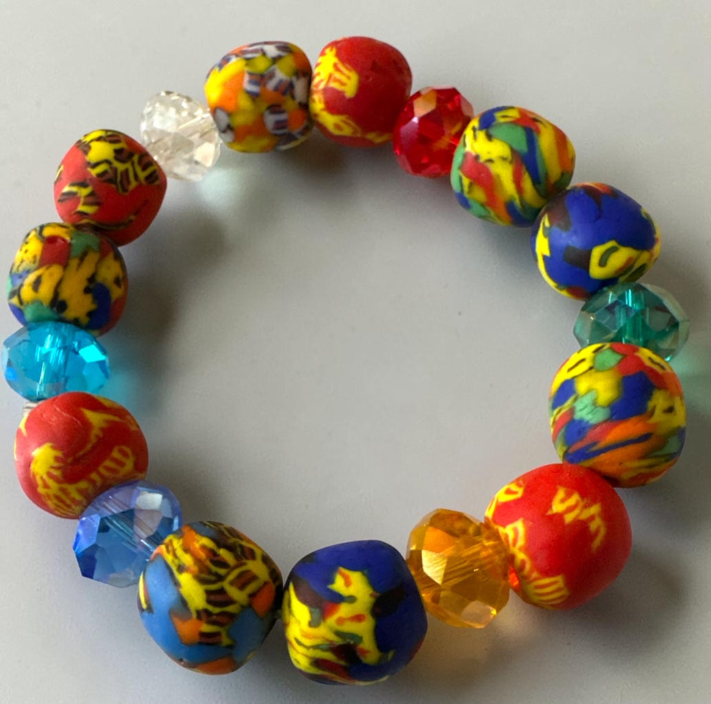 Krobo Bead Stretch Bracelet – Ghana Glass with Crystal Accents - Fatisha Boutique Fatisha Boutique