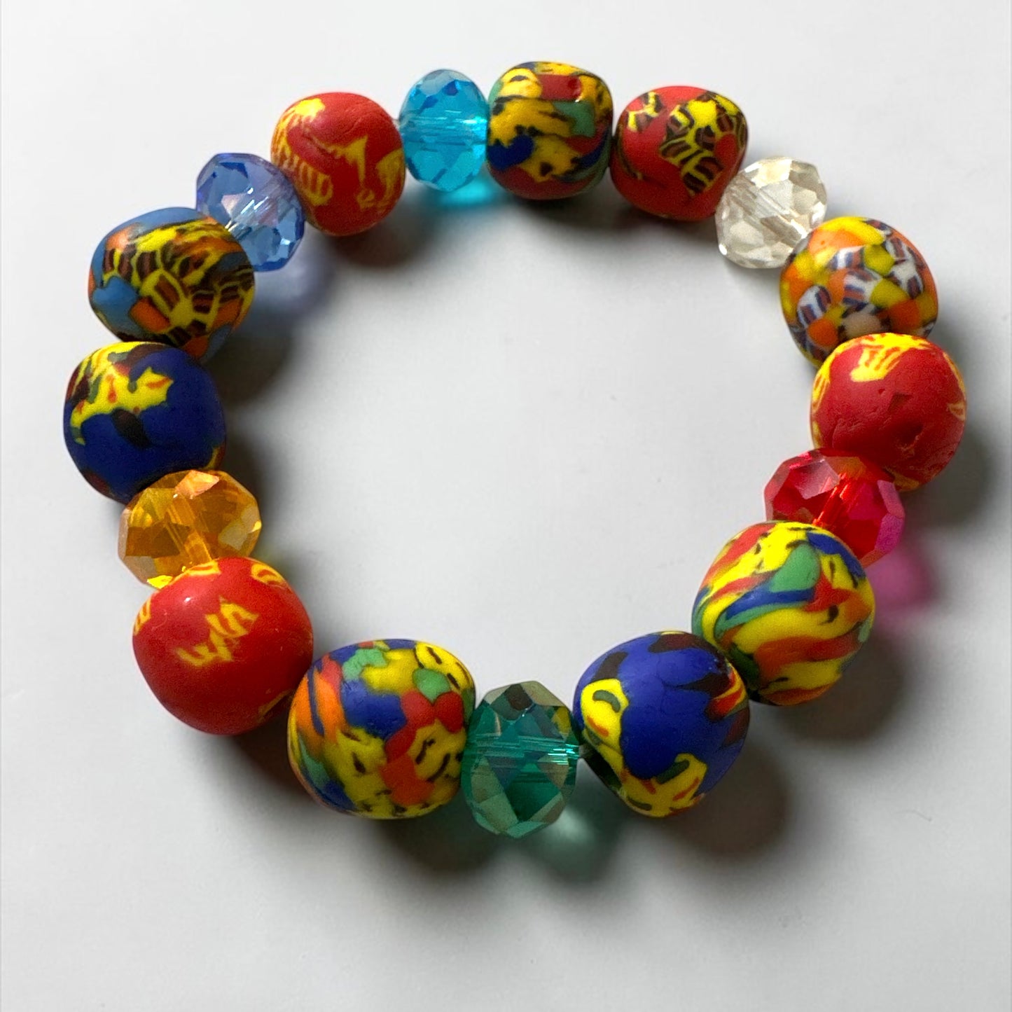 Krobo Bead Stretch Bracelet – Ghana Glass with Crystal Accents - Fatisha Boutique Fatisha Boutique