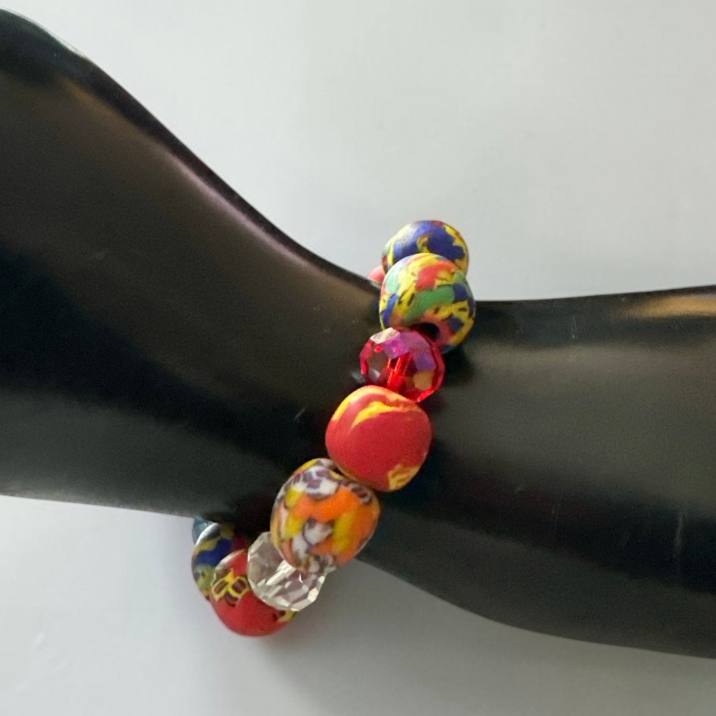 Krobo Bead Stretch Bracelet – Ghana Glass with Crystal Accents - Fatisha Boutique Fatisha Boutique