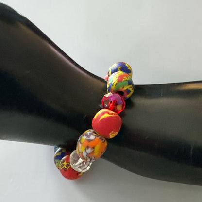 Krobo Bead Stretch Bracelet – Ghana Glass with Crystal Accents - Fatisha Boutique