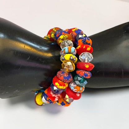 Krobo Bead Stretch Bracelet – Ghana Glass with Multi-Crystal Accents - Fatisha Boutique