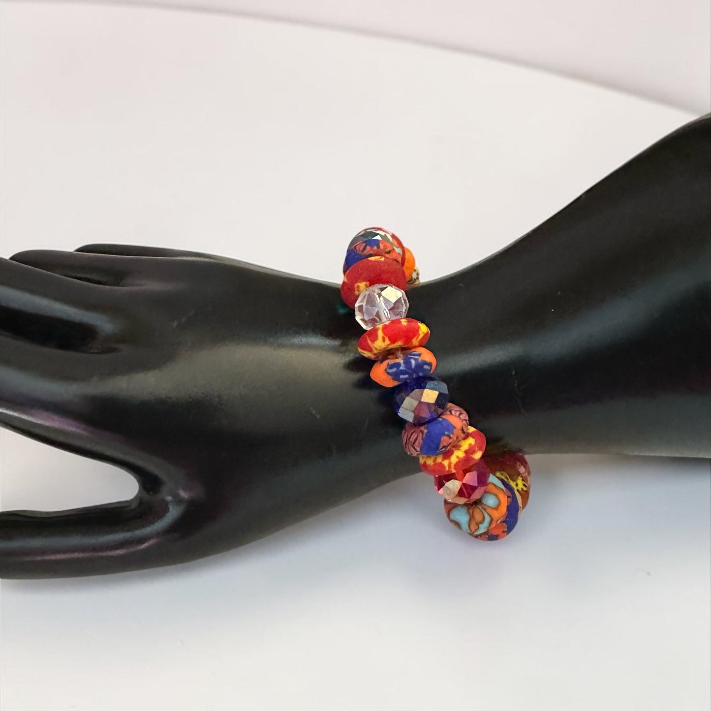 Krobo Bead Stretch Bracelet – Ghana Glass with Multi-Crystal Accents - Fatisha Boutique Fatisha Boutique