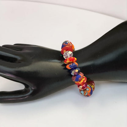 Krobo Bead Stretch Bracelet – Ghana Glass with Multi-Crystal Accents - Fatisha Boutique