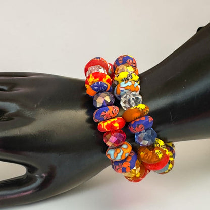 Krobo Bead Stretch Bracelet – Ghana Glass with Multi-Crystal Accents - Fatisha Boutique