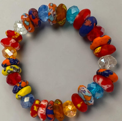 Krobo Bead Stretch Bracelet – Ghana Glass with Multi-Crystal Accents - Fatisha Boutique
