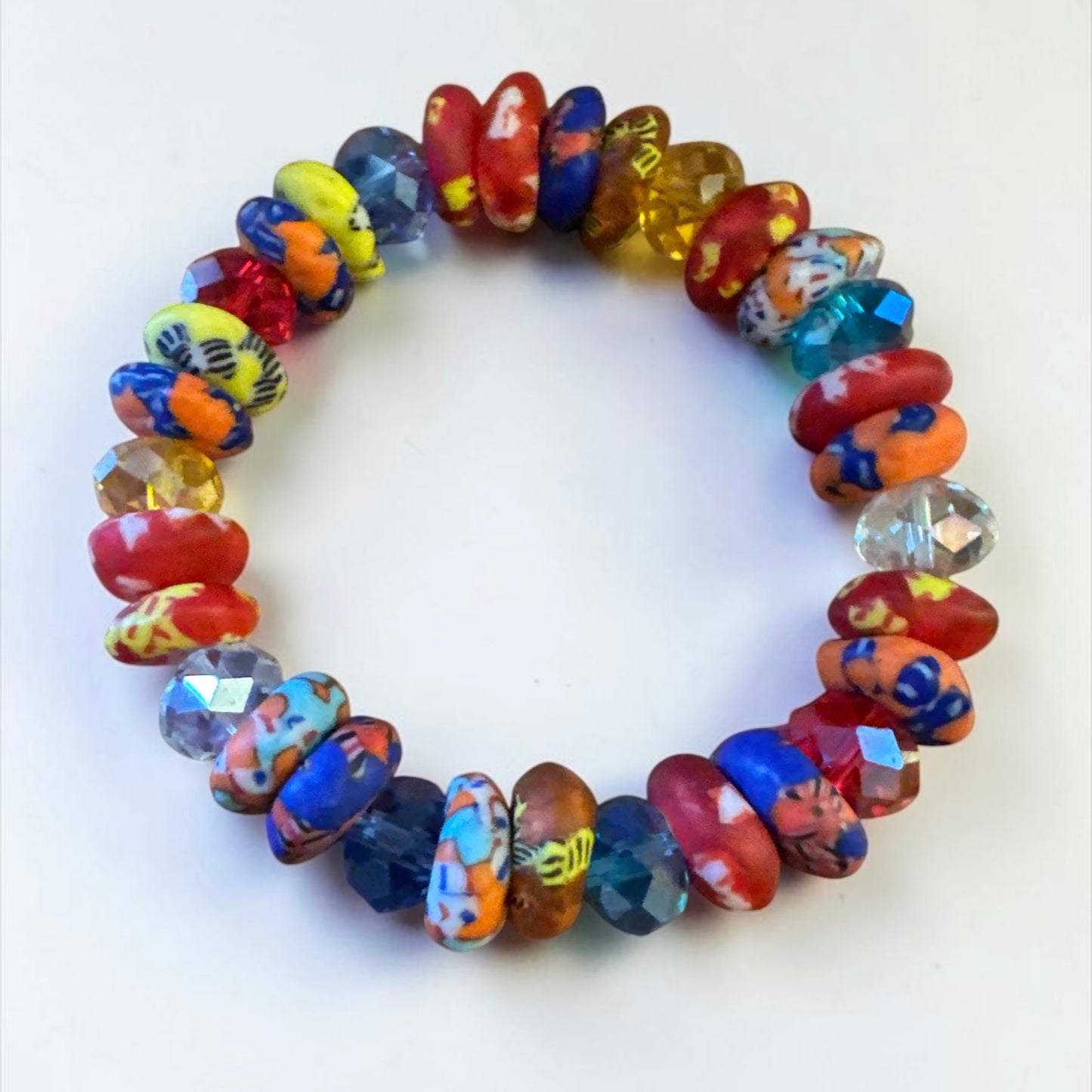 Krobo Bead Stretch Bracelet – Ghana Glass with Multi-Crystal Accents - Fatisha Boutique Fatisha Boutique