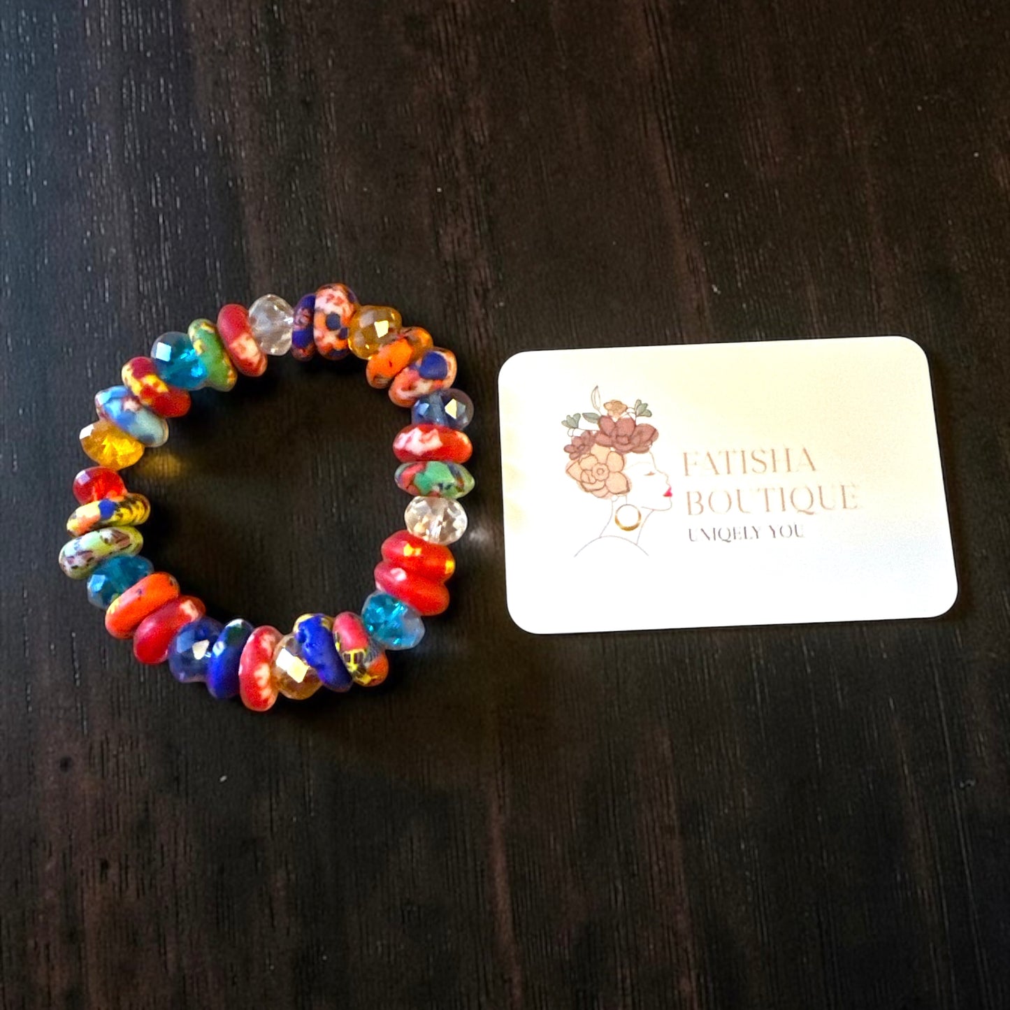 Krobo Bead Stretch Bracelet – Ghana Glass with Multi-Crystal Accents - Fatisha Boutique Fatisha Boutique