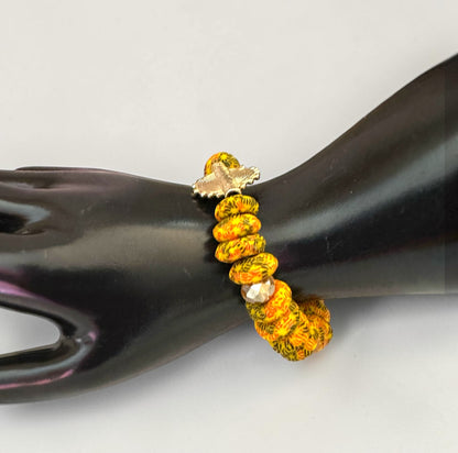Krobo Bead Stretch Bracelet – Ghana Glass with Brass Sun Charm - Fatisha Boutique